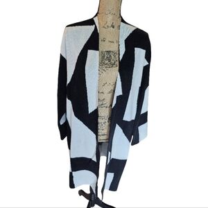 Oliver Geometric Black and White Open Front Cardigan Heavyweight Coatigan XL NEW